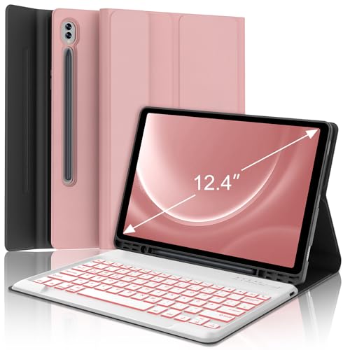 WAVATA Tastatur für Samsung Galaxy Tab S10+ 2024/S9 FE+/S9 Plus 12.4" mit Beleuchtung, Hülle mit Tastatur für Samsung Tab S10 Plus Magnetische Abnehmbar Deutsches QWERTZ Layout, Roségold von WAVATA