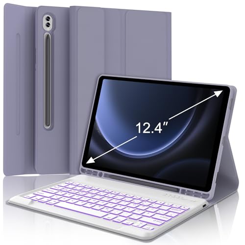WAVATA Tastatur für Samsung Galaxy Tab S10+/S9 FE+/S9 Plus 12.4" mit Beleuchtete, Hülle mit Tastatur für Samsung Tab S10 Plus Magnetische Abnehmbar Deutsches QWERTZ Layout, Lila von WAVATA