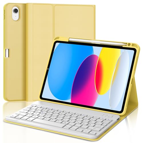 WAVATA Tastatur für iPad 10 Generation 2022 10.9"/11 Generation 2025 A16 11 Zoll, Hülle mit Tastatur für iPad 10 2022 Magnetische Bluetooth Abnehmbare QWERTZ Layout, Gelb von WAVATA