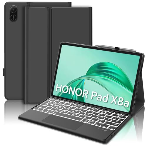 WAVATA Tastatur für Honor Pad X8a 2024 11" mit Touchpad, Hülle mit Tastatur für Honor Pad X8a Bluetooth Beleuchtete Magnetische Abnehmbare QWERTZ Layout, Schwarz von WAVATA