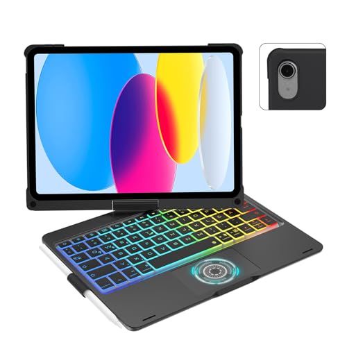 WAVATA Tastatur für iPad 10/11(A16) Generation (2022/2025), 10.9/11 Zoll, 360° Drehbare Touchpad Tastatur mit 7 Farbige Beleuchtung Deutsches QWERTZ Layout für iPad 11 Generation, Schwarz von WAVATA