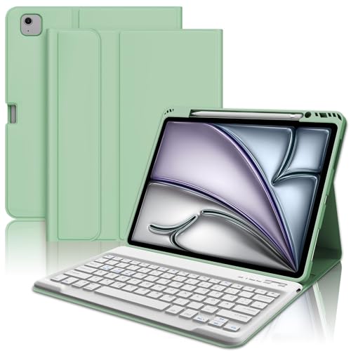 WAVATA Tastatur für iPad Pro 12.9 6/5/4/3 Generation, Hülle mit Tastatur für iPad Air 13 2024 Tastatur QWERTZ Layout Magnetisch Abnehmbarer Tastatur, Grasgrün von WAVATA