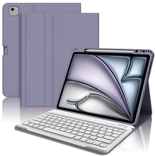 WAVATA Tastatur für iPad Pro 12.9 6/5/4/3 Generation, Hülle mit Tastatur für iPad Air 13 2024 Tastatur QWERTZ Layout Magnetisch Abnehmbarer Tastatur,lila von WAVATA