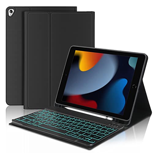 iPad 9 Generation Hülle mit Tastatur - QWERTZ Deutsches Tastatur Bluetooth Abnehmbarer Magnetisch Schutzhülle mit Stifthalter für iPad 10.2 Zoll 9/8/ 7 Generation, iPad Pro 10.5, iPad Air 3, Schwarz von WAVATA