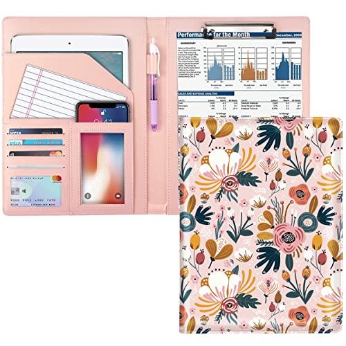 WAVEYU Portfolio-Hülle für Frauen, niedliche florale Padfolio-Hülle für Mädchen, Visitenkartenhalter, rosa Blume von WAVEYU