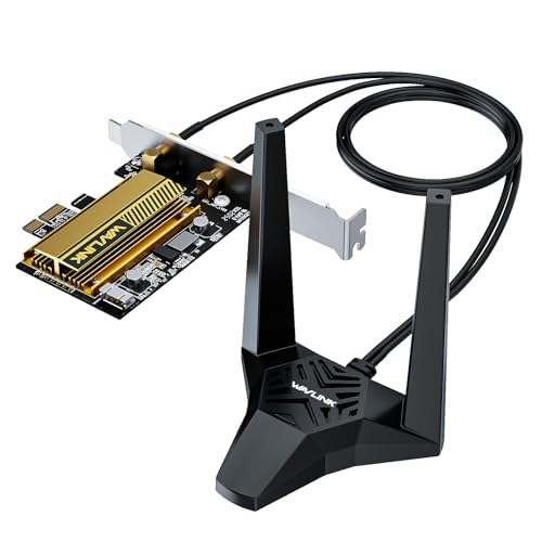 AX5400 WiFi 6E WLAN PCIe Karte für pc mit Bluetooth 5.3, WAVLINK 5378 Mbit/s Tri Band WiFi 6E PCIe WLAN Karte, Intel WiFi 6E-Chip, WPA3, Magnetfußantennen für Windows 11/10 (64 Bit) Desktop-PC von WAVLINK