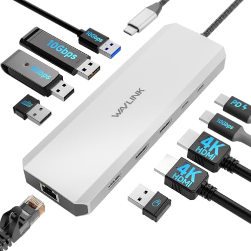Laptop Docking Station, WAVLINK 10G USB C Hub mit Dual HDMI, 100W PD IN, 10Gbps USB-A/C 3.2, 5Gbps USB-A, USB2.0, Gigabit Ethernet für Dell/HP/Lenovo usw., nur für Windows Systerm Computer Laptop Docking Station, WAVLINK 10G USB C Hub mit Dual HDMI, 100W PD IN, 10Gbps USB-A/C 3.2, 5Gbps USB-A, USB2.0, Gigabit Ethernet für Dell/HP/Lenovo usw., nur für Windows Systerm Computer von WAVLINK