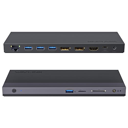 USB C Docking Station Triple Display mit 100W Netzteil (65W PD), USB C Dock Hub, 13 in 1 Typ C Dockingstation, WAVLINK - Adapter mit 2 * 4K DP, HDMI, Ethernet,4 USB3.0, SD/TF,Audio von WAVLINK