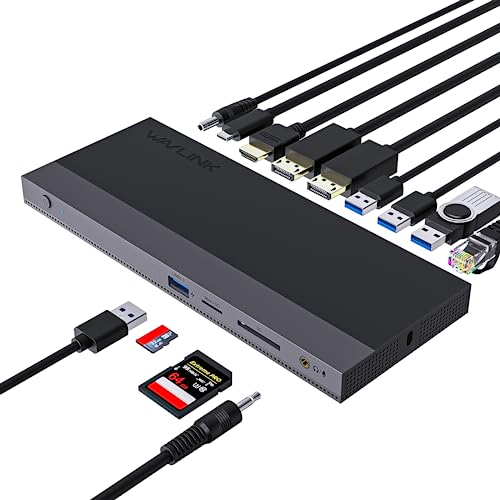 USB C Docking Station Triple Display mit 100W Netzteil (65W PD), USB C Dock Hub, 13 in 1 Typ C Dockingstation, WAVLINK - Adapter mit 2 * 4K DP, HDMI, Ethernet,4 USB3.0, SD/TF,Audio von WAVLINK