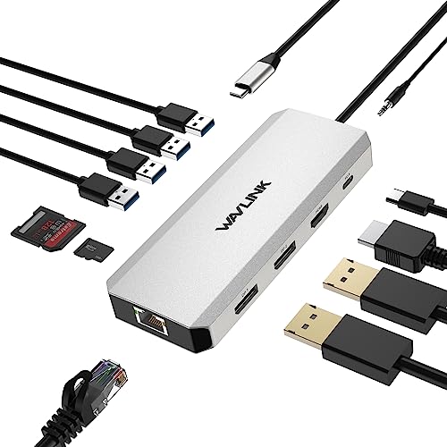 USB-C-Dockingstation, WAVLINK 13-in-1 Multiport-USB-C-Adapter, dreifache Display-Laptop-Dockingstation, USB-C-Hub mit 2 HDMI-4K, DisplayPort, 5 USB, 87 W PD, SD/TF-Kartenleser, Mikrofon/Audio von WAVLINK