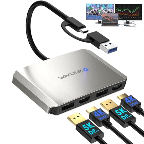 WAVLINK DisplayLink USB 3.0 or USB C to DisplayPort HDMI Adapter, Dual 5K/4K@60Hz 4IN1 Monitor Hub for Dell HP Surface, Compatible with Windows and Mac-Silver WAVLINK DisplayLink USB 3.0 or USB C to DisplayPort HDMI Adapter, Dual 5K/4K@60Hz 4IN1 Monitor Hub for Dell HP Surface, Compatible with Windows and Mac-Silver von WAVLINK