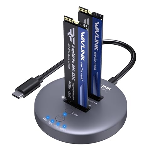 WAVLINK M.2 NVMe SSD Cloner, 10G Dual-Bay NVMe to USB-C/A Docking Station, Supports One-Click Offline-Clone, 2x8TB Capacity, UASP, Tool&Driver-Free, Design for SSDs in Size 2230/2242/2260/2280/22110 WAVLINK M.2 NVMe SSD Cloner, 10G Dual-Bay NVMe to USB-C/A Docking Station, Supports One-Click Offline-Clone, 2x8TB Capacity, UASP, Tool&Driver-Free, Design for SSDs in Size 2230/2242/2260/2280/22110 von WAVLINK