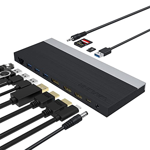 WAVLINK USB-C-Dockingstation mit dreifachem Display und 65-W-Aufladung für Laptop, unterstützt MacOS und Windows (2 HDMI, 1 Displayport, 4 USB 3,0-Anschlüsse, SD/TF-Kartenleser, Gigabit-Ethernet) von WAVLINK