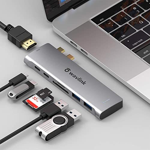 WAVLINK USB C Hub, 7-in-2 Typ C Adapter Mini Dockingstation mit Thunderbolt 3 USB C Port, 4K HDMI, 2 USB 3.0, SD/TF Kartenleser, 100W PD für MacBook Pro 2016-2020 MacBook Air 2018-2020 von WAVLINK