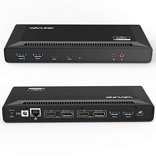 WAVLINK USB C Universelle Docking Station 60W Stromversorgung Unterstützt Dual 4K Videoausgänge (DisplayPort und HDMI, Gigabit Ethernet, Audio Out und Mic In,4 USB 3.0 und 2 USB C-Anschlüsse) von WAVLINK