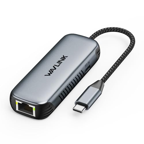 WAVLINK USB C to 5G Ethernet Adapter mit 95W PD, USB C Adapter mit 5000 Mbit/s, Ethernet Netzwerkadapter für Laptops, Computers, Kompatibel mit Windows 10/11, Mac OS 11 oder höher, Linux und mehr von WAVLINK