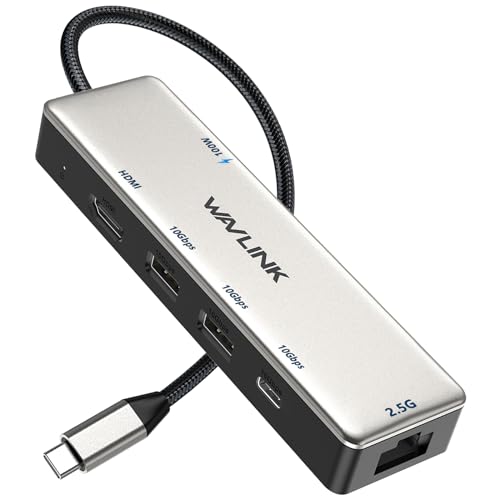 Wavlink USB-C-Hub mit 2,5 G Ethernet, 10 Gbit/s, USB C 3.2 Hub mit 100 W Stromversorgung, 4K @ 60 Hz HDMI, 3 x USB 3.2 Gen 2, 2,5 G RJ45-Ports, passend für MacBook Pro/Air, iPad, Dell, HP, Lenovo, von WAVLINK