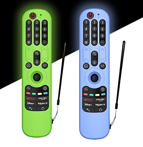 2er-Pack Silikon-Schutzhülle für LG AN-MR21GC Magic Remote Control 2021[Anti-Rutsch] Leichte stoßfeste Schutzhülle für LG MR21N/21GA Hüllenhalter für die Fernbedienung (Glühen Blau + Glühen Grün) von WAWAIW