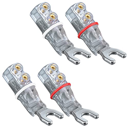 WBT-0661 AG Kabelschuhe Lautsprecher Anschluss, feine Silber Version, 6 mm Gabel Größe. 4 Stück (2 x rot 2 x weiß) von WBT