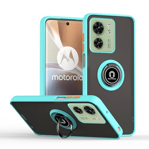 WBWONE Hülle für Motorola Moto Edge 40, TPU/PC Stoßfest Handyhülle mit Fingerring Stände, Durchscheinend Gefrostet Anti Fingerabdruck Schutzhülle. Himmelblau von WBWONE