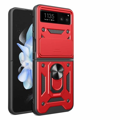 WBWONE Hülle für Motorola Moto Razr 40, TPU/PC Stoßfest Schutzhülle Handyhülle mit 360 ° Drehung Fingerring Stände Und Verschiebbare Kameraabdeckung, Rot von WBWONE