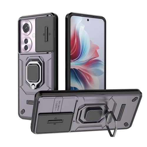 WBWONE Hülle für Oppo Reno 11F 5G / Reno11 F 5G, TPU/PC Stoßfest Schutzhülle Handyhülle mit Fingerring Stände Und Verschiebbare Kameraabdeckung, Lila von WBWONE