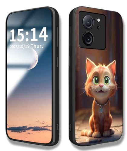 WBWONE Hülle für Xiaomi Mi 13T Pro / 13T 5G, Handyhülle Weich Silikon TPU Rahmen Süßes Katzenmuster Cover Dünn Case, Stoßfest Kratzfest Schutzhülle - Orangene Katze von WBWONE