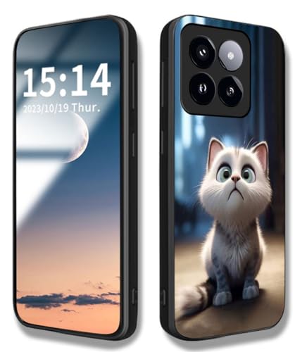WBWONE Hülle für Xiaomi Mi 14, Handyhülle Weich Silikon TPU Rahmen Süßes Katzenmuster Cover Dünn Case, Stoßfest Kratzfest Schutzhülle - Weiße Katze von WBWONE