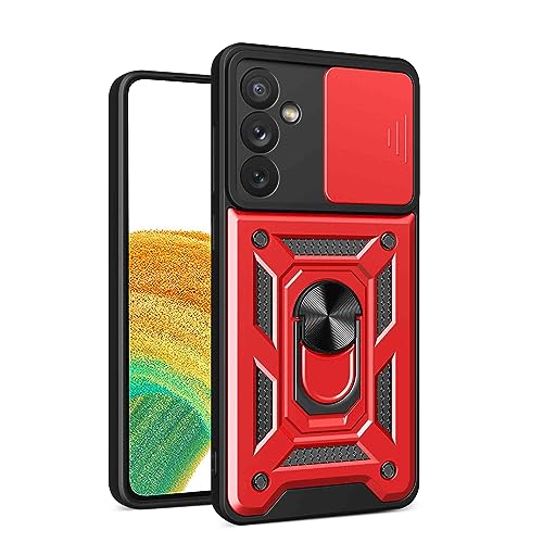 WBWONE Hülle für Xiaomi Poco M6 Pro 4G, TPU/PC Stoßfest Schutzhülle Handyhülle mit 360 ° Drehung Fingerring Stände Und Verschiebbare Kameraabdeckung, Rot von WBWONE