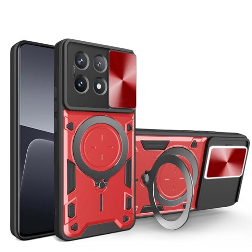 WBWONE Hülle für Xiaomi Poco X6 Pro, TPU/PC Stoßfest Schutzhülle Handyhülle mit Unsichtbarer Ringhalter Und Verschiebbare Kameraabdeckung, Rot von WBWONE