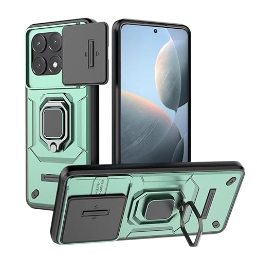WBWONE Hülle für Xiaomi Poco X6 Pro 5G, TPU/PC Stoßfest Schutzhülle Handyhülle mit Fingerring Stände Und Verschiebbare Kameraabdeckung, Grün von WBWONE