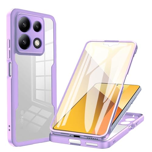 WBWONE Hülle für Xiaomi Poco X6 Pro 5G mit Eingebaute Displayschutz, PC Transparente Back Cover, 360 Grad Stoßfest Schutzhülle TPU Robust Handyhülle. Lila von WBWONE