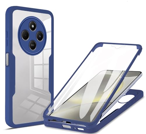 WBWONE Hülle für Xiaomi Redmi 14C mit Eingebaute Displayschutz, PC Transparente Back Cover, 360 Grad Stoßfest Schutzhülle TPU Robust Handyhülle. Blau von WBWONE