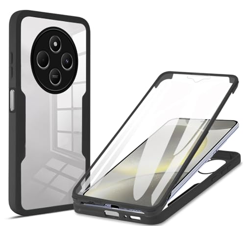WBWONE Hülle für Xiaomi Redmi 14C mit Eingebaute Displayschutz, PC Transparente Back Cover, 360 Grad Stoßfest Schutzhülle TPU Robust Handyhülle. Schwarz von WBWONE