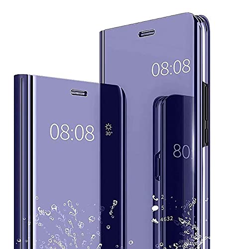 WBWONE Hülle für Xiaomi Redmi Note 12 Pro+ (12 Pro Plus), Spiegel Clear View Flip Handyhülle, PU/PC Lederhülle Schutzhülle Mirror Make-Up Case Cover mit Flip Klappbarer Stände. Lila-blau von WBWONE