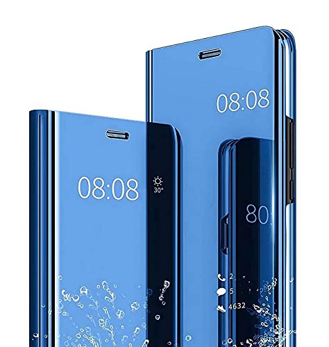 WBWONE Hülle für Xiaomi Redmi Note 12 Pro 5G (Not for 4G), Spiegel Clear View Flip Handyhülle, PU/PC Lederhülle Schutzhülle Mirror Make-Up Case Cover mit Flip Klappbarer Stände. Blau von WBWONE