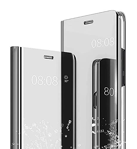 WBWONE Hülle für Xiaomi Redmi Note 13 5G, Spiegel Clear View Flip Handyhülle, PU/PC Lederhülle Schutzhülle Mirror Make-Up Case Cover mit Flip Klappbarer Stände. Silber von WBWONE