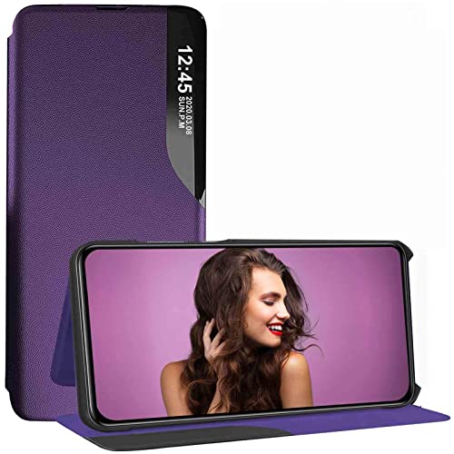 WBWONE Hülle für Xiaomi Redmi Note 13 Pro+ Plus 5G, Clear View Flip Handyhülle, PU/PC Lederhülle Schutzhülle Intelligentes Erwachen Case mit Flip Klappbarer Stände. Lila von WBWONE