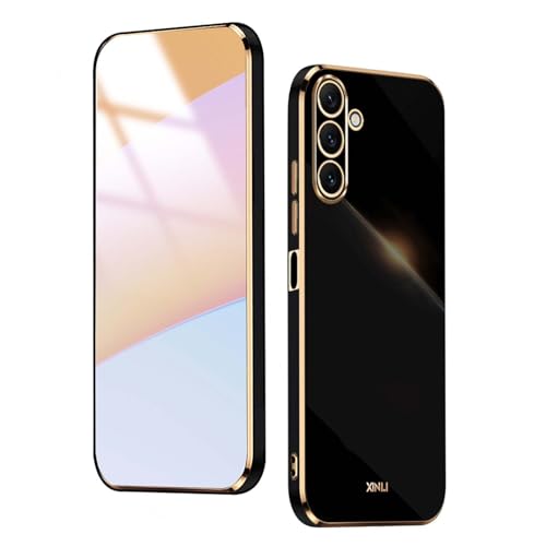 WBWONE Silikon Hülle für Samsung Galaxy A55 5G Case, Handyhülle Golden Galvanisierrahmen Dünne Weiche TPU Soft Stoßfest Schutzhülle Cover Bumper - Schwarz von WBWONE