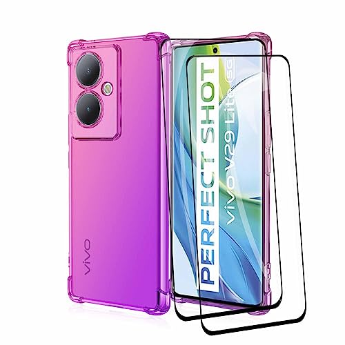 WBWONE Silikon Hülle für VIVO V29 Lite 5G mit 2 Panzerglas Schutzfolie, Handyhülle Transparent Dünne Weiche TPU Stoßfest Durchsichtige Schutzhülle Bumper (Pink Lila) von WBWONE