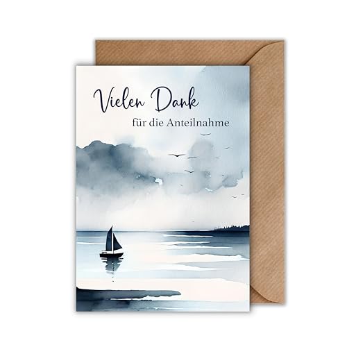10x Danksagungskarten Trauer - Klappkarte Danksagung See Meer Segelboot - Dankeskarten mit Umschlag (DIN A6) von WBdesignz