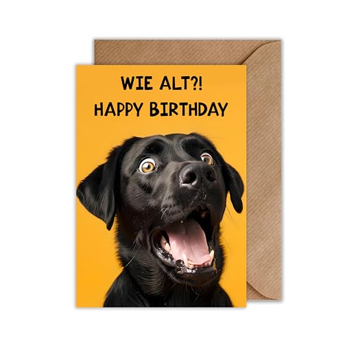 Lustige Geburtstagskarte Hund – Witzige Klappkarte DIN A6 „WIE ALT?! Happy Birthday“ – Humorvolle Grußkarte mit Umschlag für Männer, Frauen, Freunde & Kolleginnen von WBdesignz