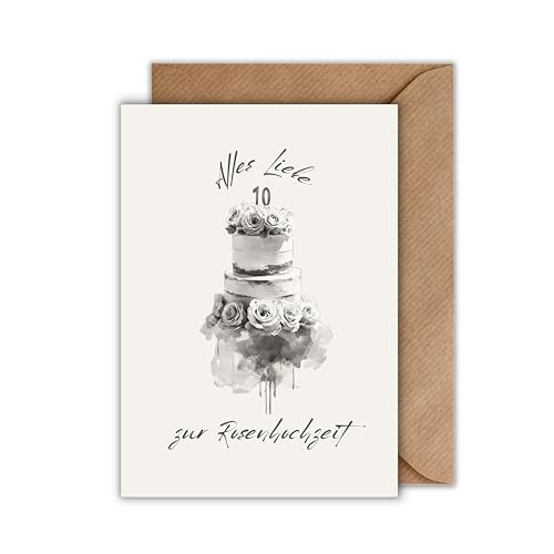 Rosenhochzeit Karte – „Alles Liebe zur Rosenhochzeit“ – 10 Jahre Ehe – Klappkarte DIN A6 mit Umschlag – elegante Jubiläumskarte für Paare, Ehepartner oder Freunde von WBdesignz