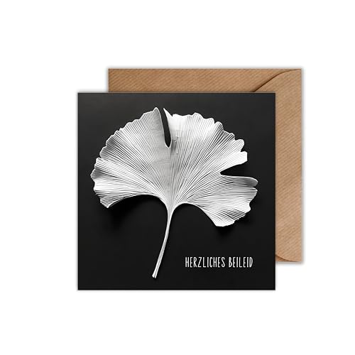 Trauerkarte mit Umschlag - Kondolenzkarte "Weißes Ginkgo Blatt" - Beileidskarte Karte für die Beerdigung (Quadratisch) von WBdesignz