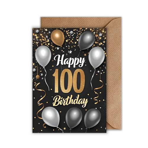 WBdesignz 100 Geburtstag Karte mit Umschlag - Elegante Geburtstagskarte “Happy 100 Birthday” Glückwunschkarte Stilvolle Geschenkkarte zum 100. Geburtstag Happy Birthday Karte (DIN A6) von WBdesignz