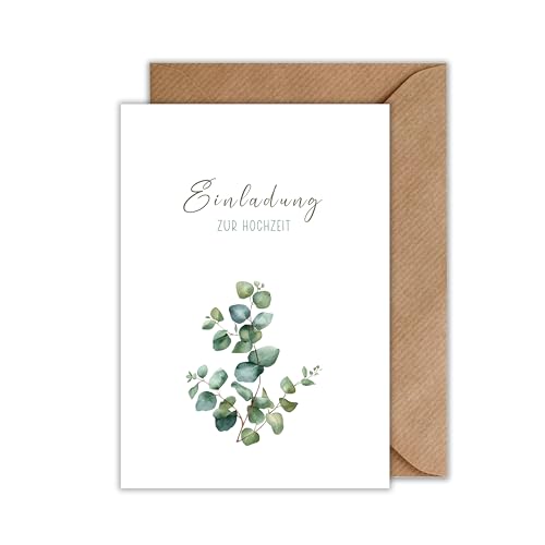 WBdesignz 10x Einladung Hochzeit mit Umschlag - Eukalyptus Karte Hochzeit - Einladungskarte Hochzeit (DIN A6) von WBdesignz