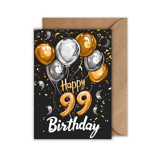 WBdesignz 99 Geburtstag Karte mit Umschlag - Elegante Geburtstagskarte “Happy 99 Birthday” Glückwunschkarte Stilvolle Geschenkkarte zum 99. Geburtstag Happy Birthday Karte (DIN A6) von WBdesignz