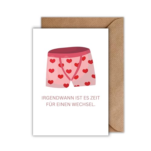 WBdesignz Abschied Karte mit Umschlag - Abschiedskarte für Kollegen “Irgendwann ist es Zeit für einen Wechsel” Unterhose mit Herzen Abschiedsgeschenk Neuanfang Jobwechsel Richtungswechsel (DIN A6) von WBdesignz