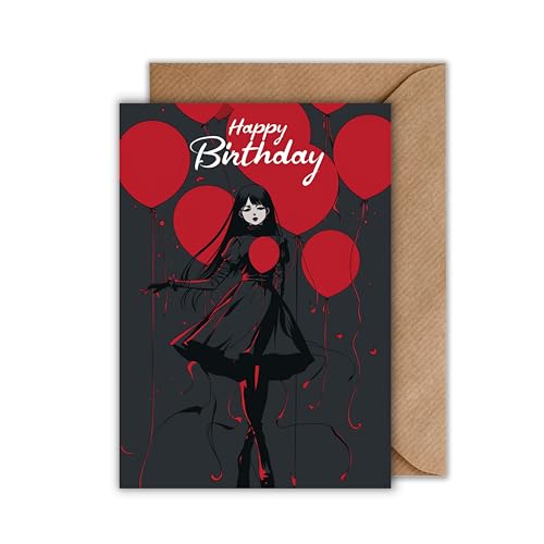 WBdesignz Anime Geburtstag Karte mit Umschlag - Stilvolle Geburtstagskarte “Happy Birthday” Elegante Glückwunschkarte Geschenkkarte zum Geburtstag Happy Birthday Karte (DIN A6) von WBdesignz