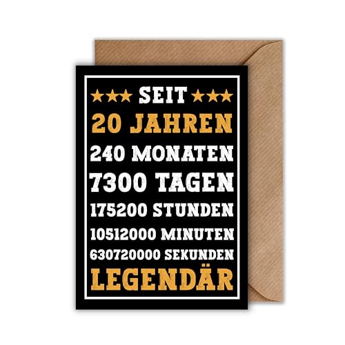 WBdesignz 20 Geburtstag Karte mit Umschlag - Geburtstagskarte 20 Jahre “Seit 20 Jahren Legendär” Glückwunschkarte Geschenkkarte zum 20ten Geburtstag Happy Birthday Karte (DIN A6) von WBdesignz